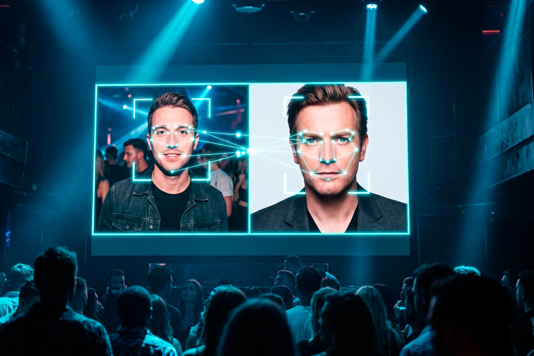 Tecnología de reconocimiento facial en una pantalla de evento